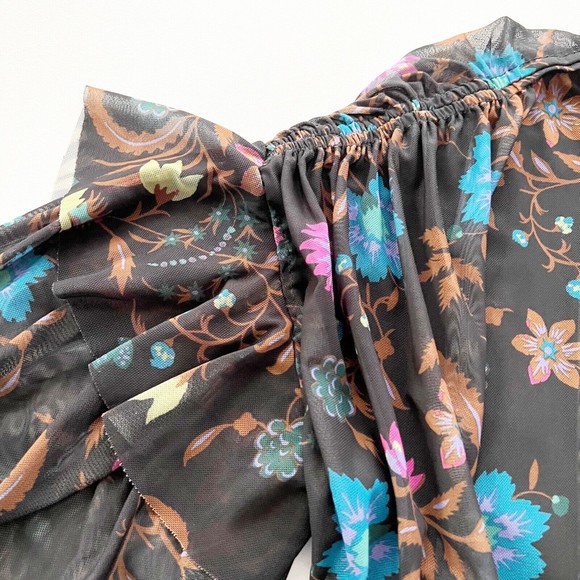 Free People Wildflower Honey Top Black Floral Cropped Peasant Mesh Sz Small - Picture 5 of 13